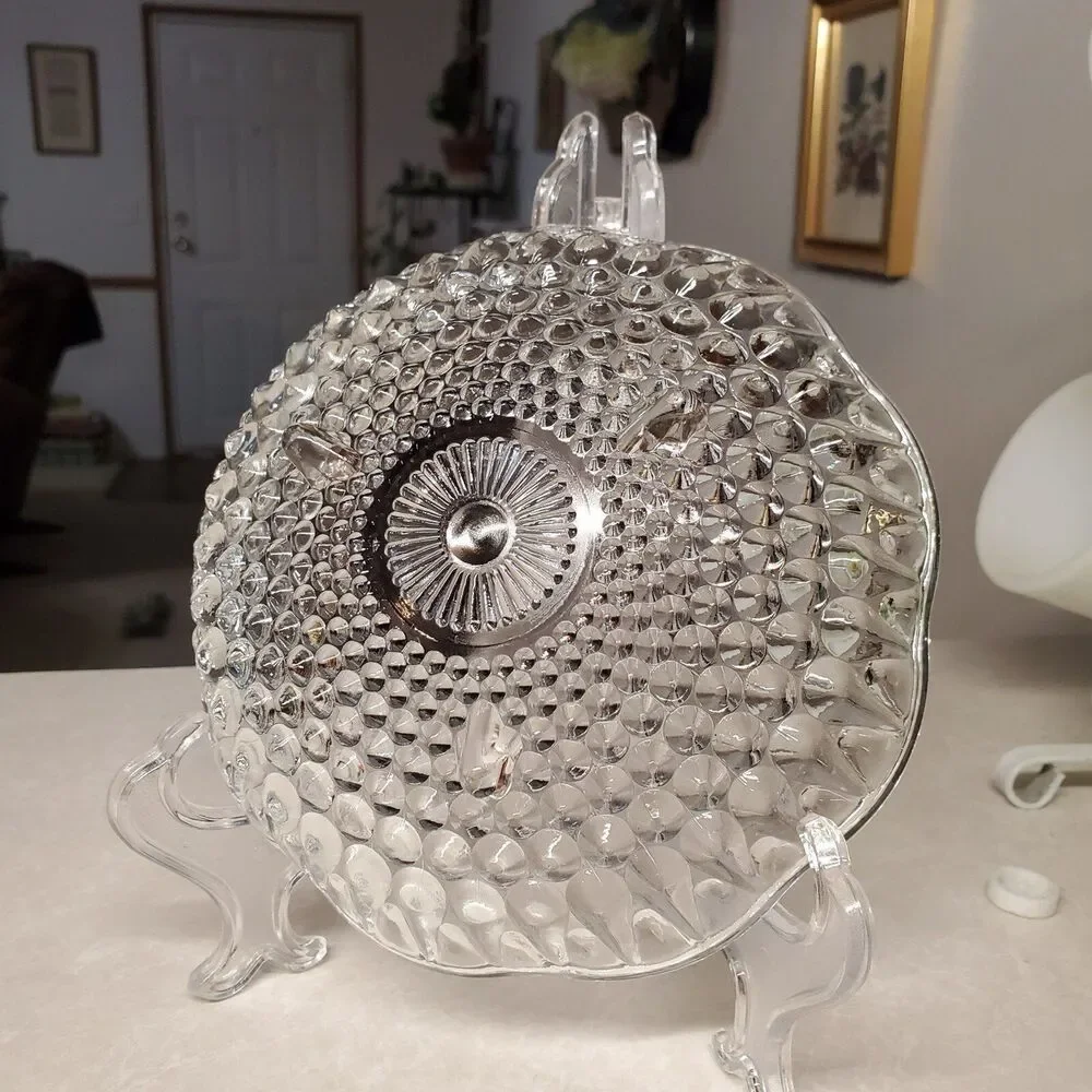 Vintage Anchor Hocking 3-Toed Footed Clear Hobnail Candy Dish Bowl.